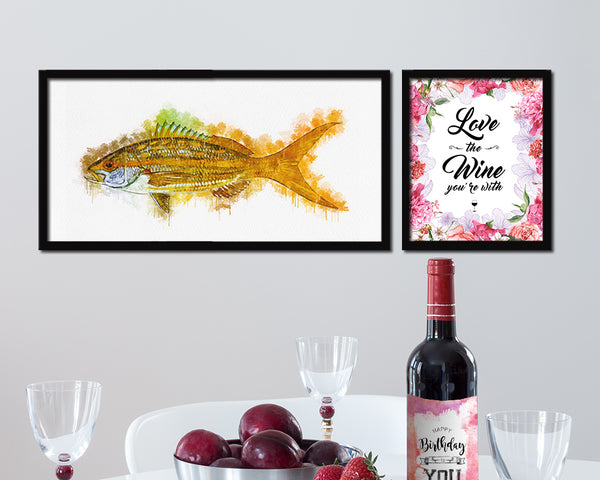 Yellowtail Snapper Fish Art Wood Frame Modern Restaurant Sushi Wall Decor Gifts, 10" x 20"