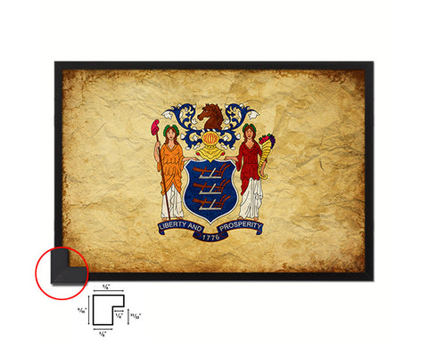 New Jersey State Vintage Flag Wood Framed Paper Print Wall Art Decor Gifts