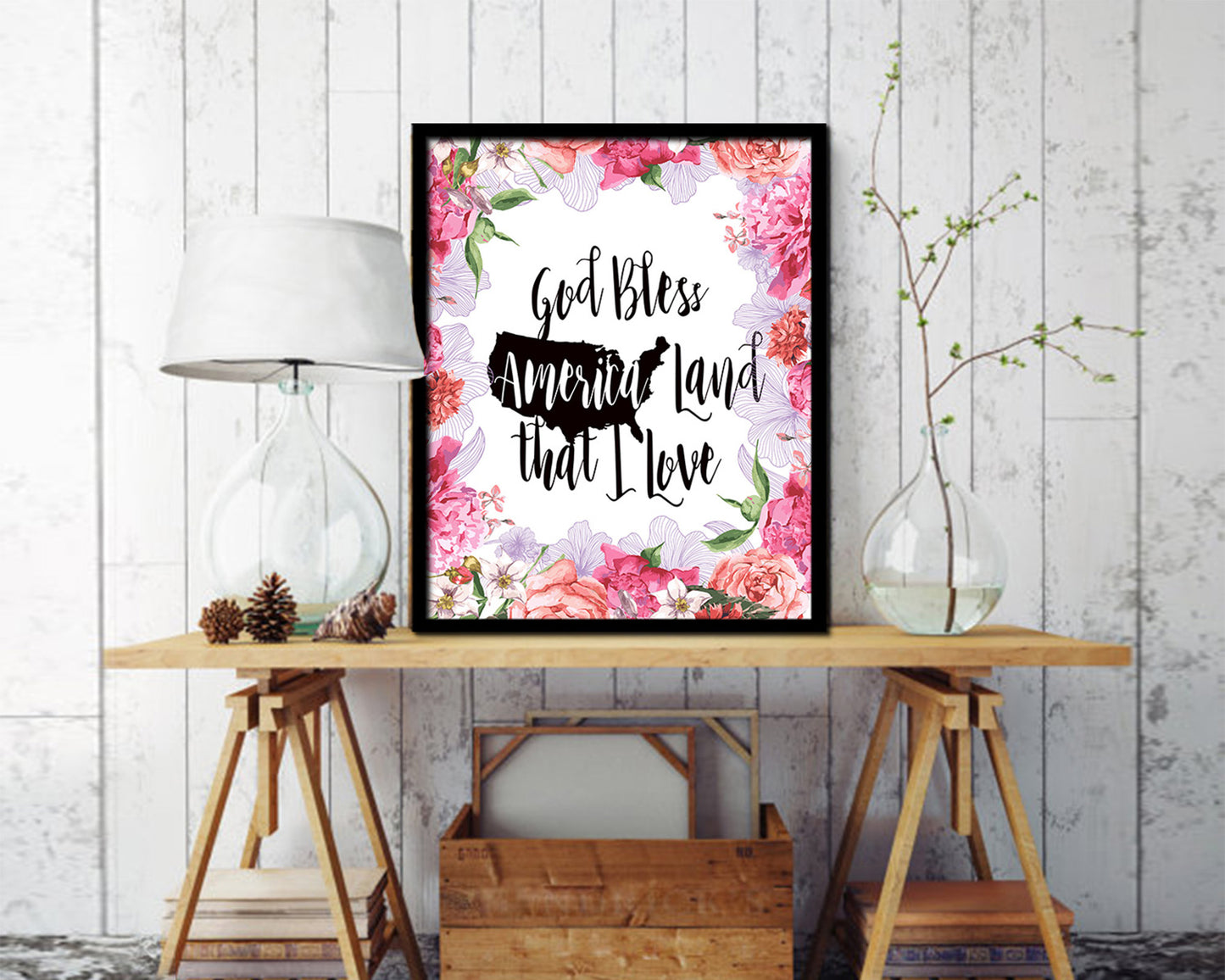 God bless America land that I love Quote Framed Print Home Decor Wall Art Gifts