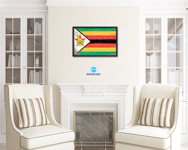 Zimbabwe Shabby Chic Country Flag Wood Framed Print Wall Art Decor Gifts