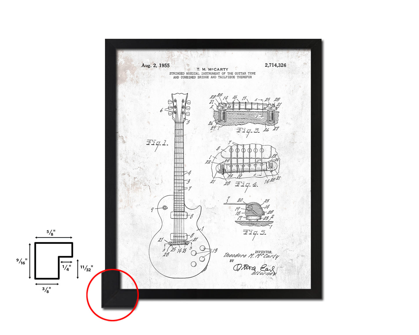 Guitar Music Vintage Patent Artwork Black Frame Print Wall Art Decor Gifts