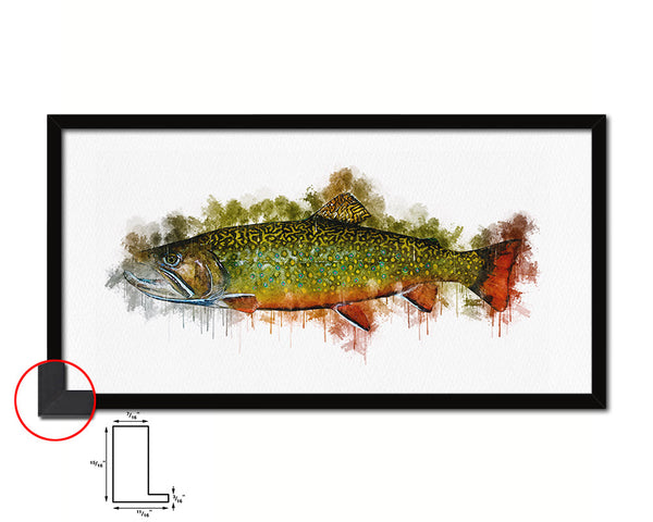 Brook Trout Fish Art Wood Frame Modern Restaurant Sushi Wall Decor Gifts, 10" x 20"