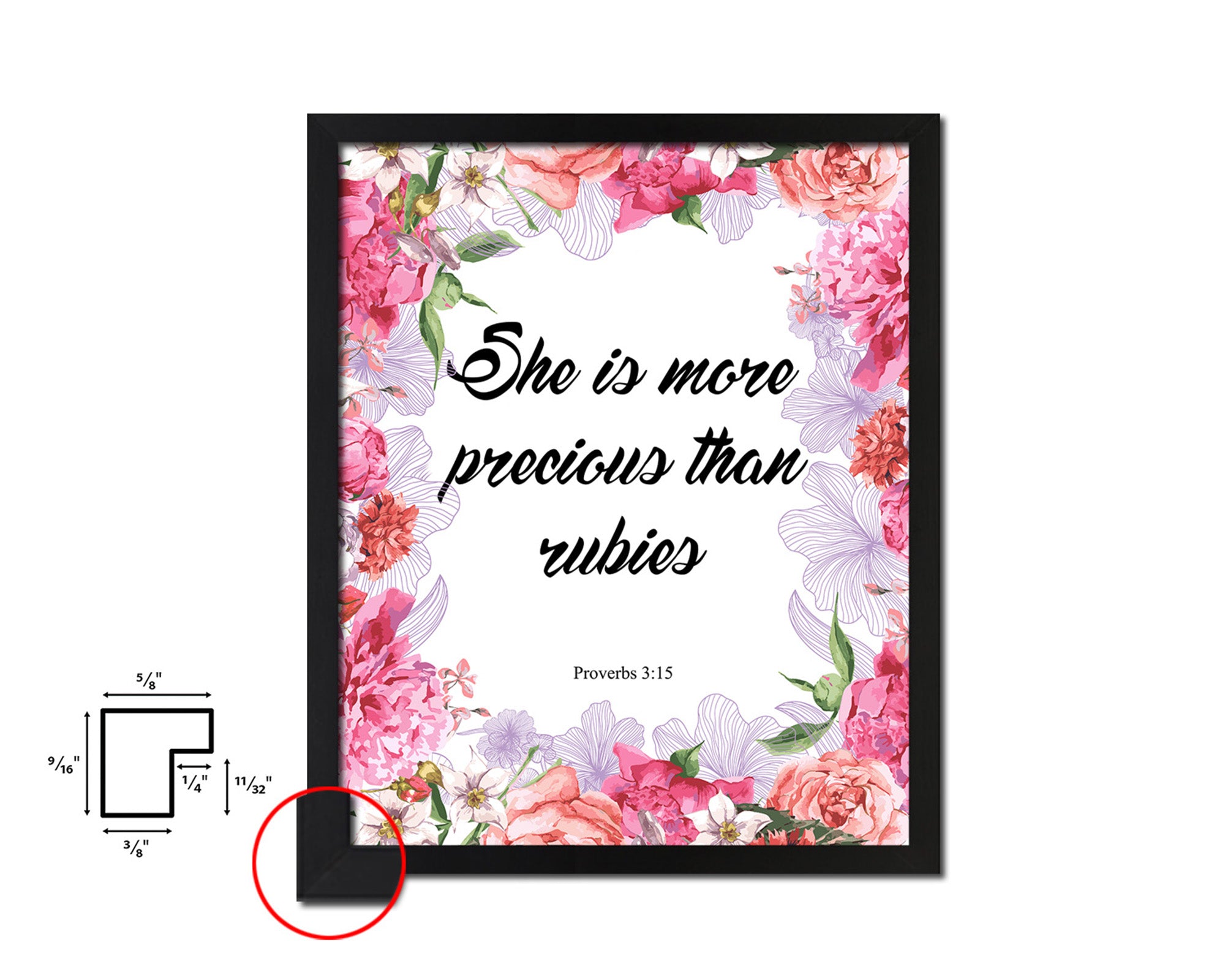 She is more precious than rubies, Proverbs 3:5 Quote Framed Print Home Decor Wall Art Gifts