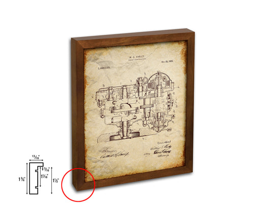 Engine Construction Motocycle Vintage Patent Artwork Walnut Frame Gifts