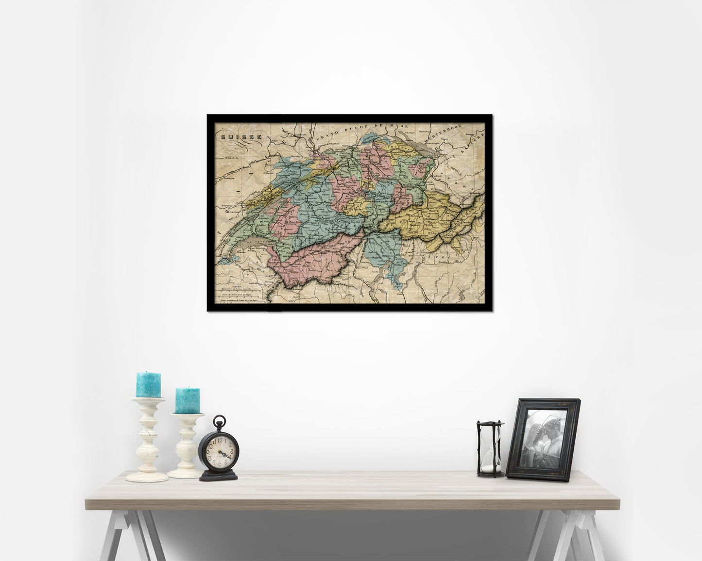 Switzerland 1860 Historical Map Framed Print Art Wall Decor Gifts