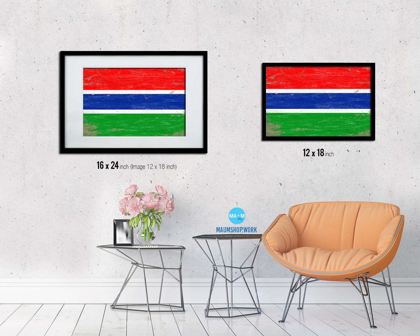 Gambia Shabby Chic Country Flag Wood Framed Print Wall Art Decor Gifts