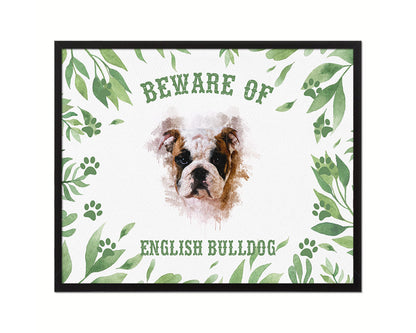 Beware of English Bulldog Sign Wood Framed Print Wall Art Decor Gifts