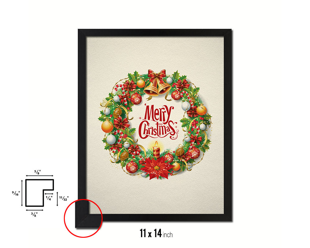 Christmas Wreath Holiday Season Gifts Wood Framed Print Home Decor Wall Art