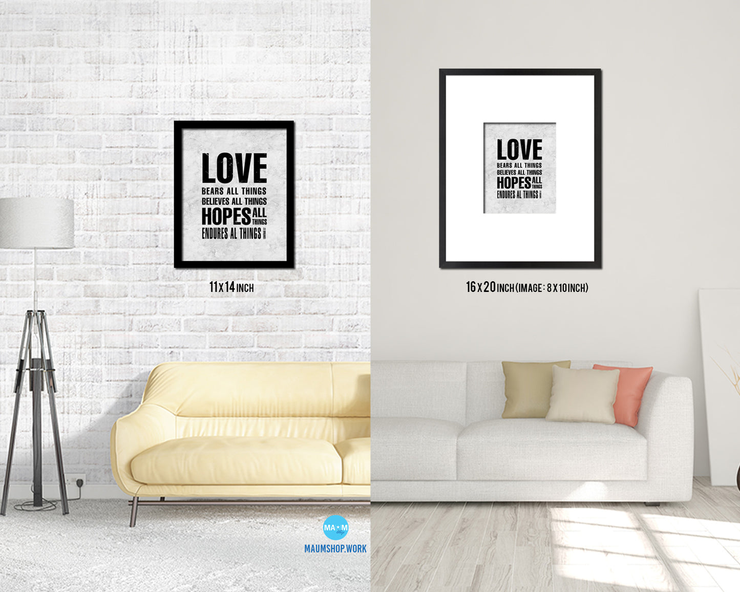 Love bears all things believes all things hopes all things endures all things Quote Framed Art
