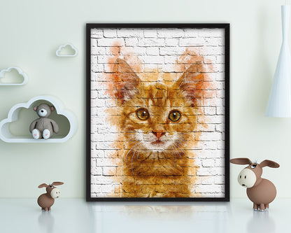 Red Little Cat Kitten Portrait Framed Print Pet Home Decor Custom Watercolor Wall Art Gifts