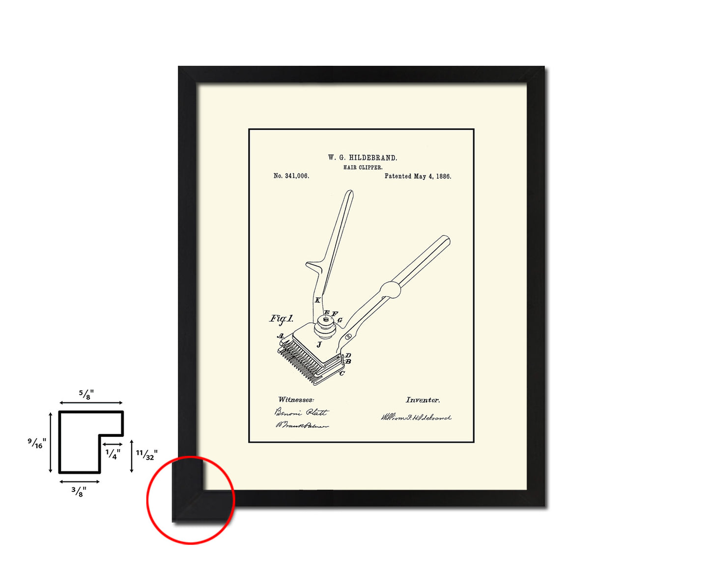 Hair Clipper Barbershop Vintage Patent Artwork Black Frame Print Wall Art Decor Gifts