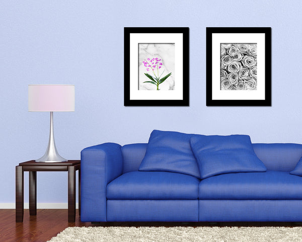 Dendrobium Orchid Marble Texture Plants Art Wood Framed Print Wall Decor Gifts