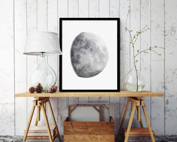 Waxing Gibbous Lunar Phases Moon Watercolor Nursery Framed Prints Home Decor Wall Art Gifts