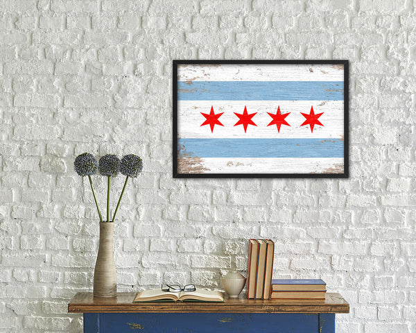 Chicago City Illinois State Shabby Chic Flag Framed Prints Decor Wall Art Gifts
