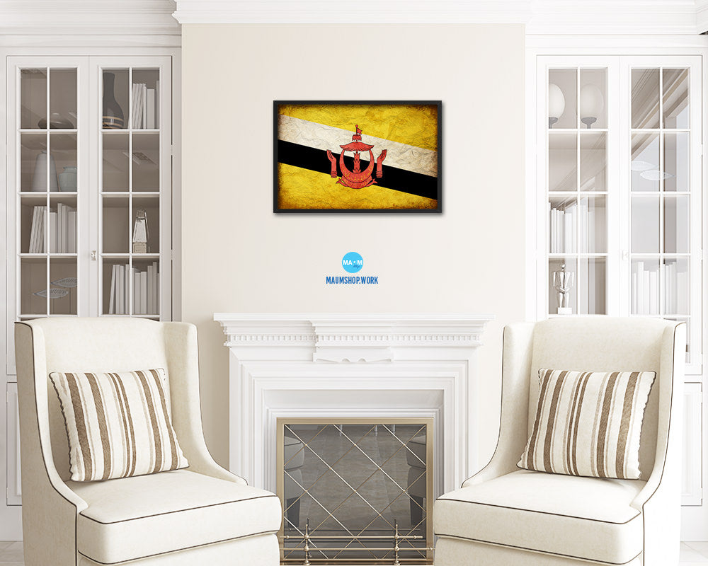 Brunei Country Vintage Flag Wood Framed Print Wall Art Decor Gifts