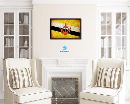 Brunei Country Vintage Flag Wood Framed Print Wall Art Decor Gifts
