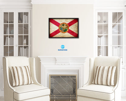 Florida State Vintage Flag Wood Framed Paper Print Wall Art Decor Gifts
