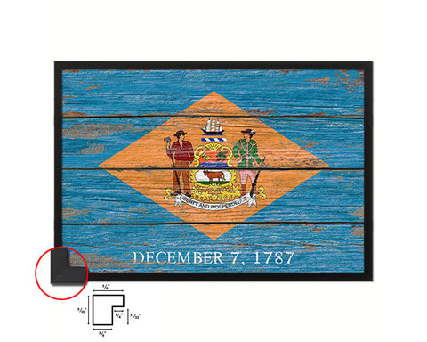 Delaware State Rustic Flag Wood Framed Paper Prints Wall Art Decor Gifts