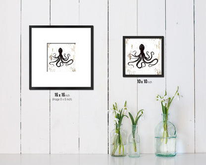 Octopus Nautical Wood Framed Gifts Ocean Beach Fishing Home Decor Wall Art Prints