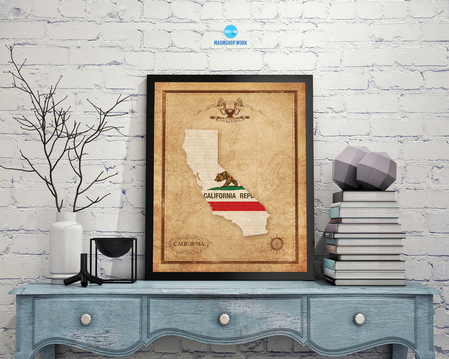 California State Vintage Map Wood Framed Paper Print  Wall Art Decor Gifts