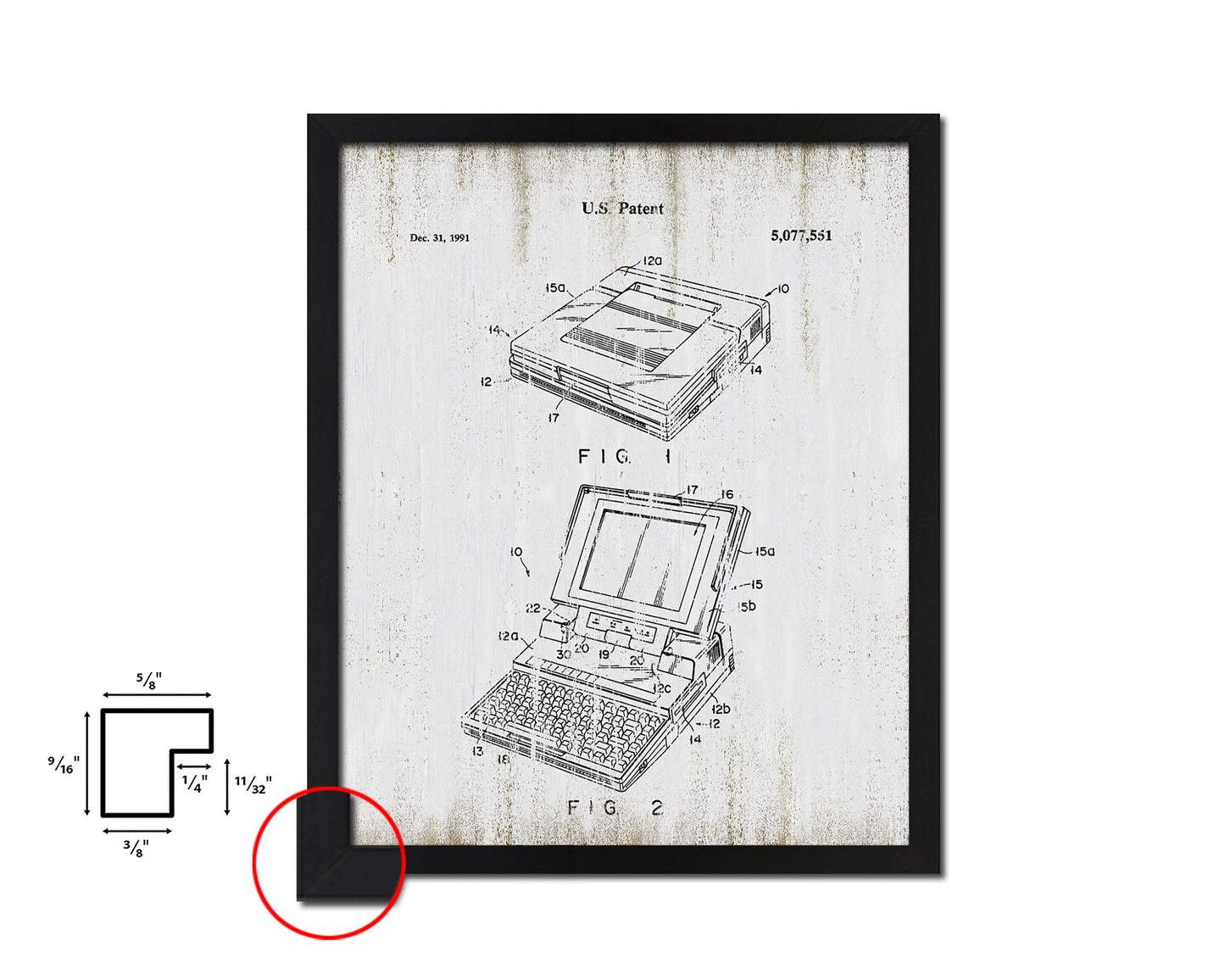 Mechanism & Portable Electronic Computer Vintage Patent Artwork Black Frame Print Gifts