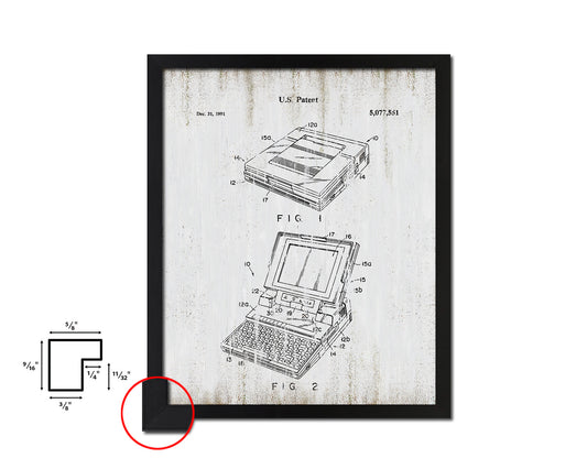 Mechanism & Portable Electronic Computer Vintage Patent Artwork Black Frame Print Gifts