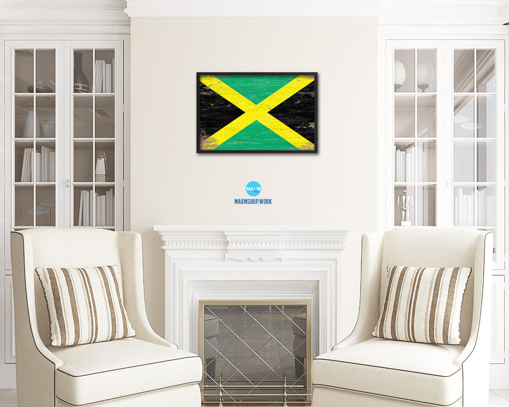 Jamaica Shabby Chic Country Flag Wood Framed Print Wall Art Decor Gifts