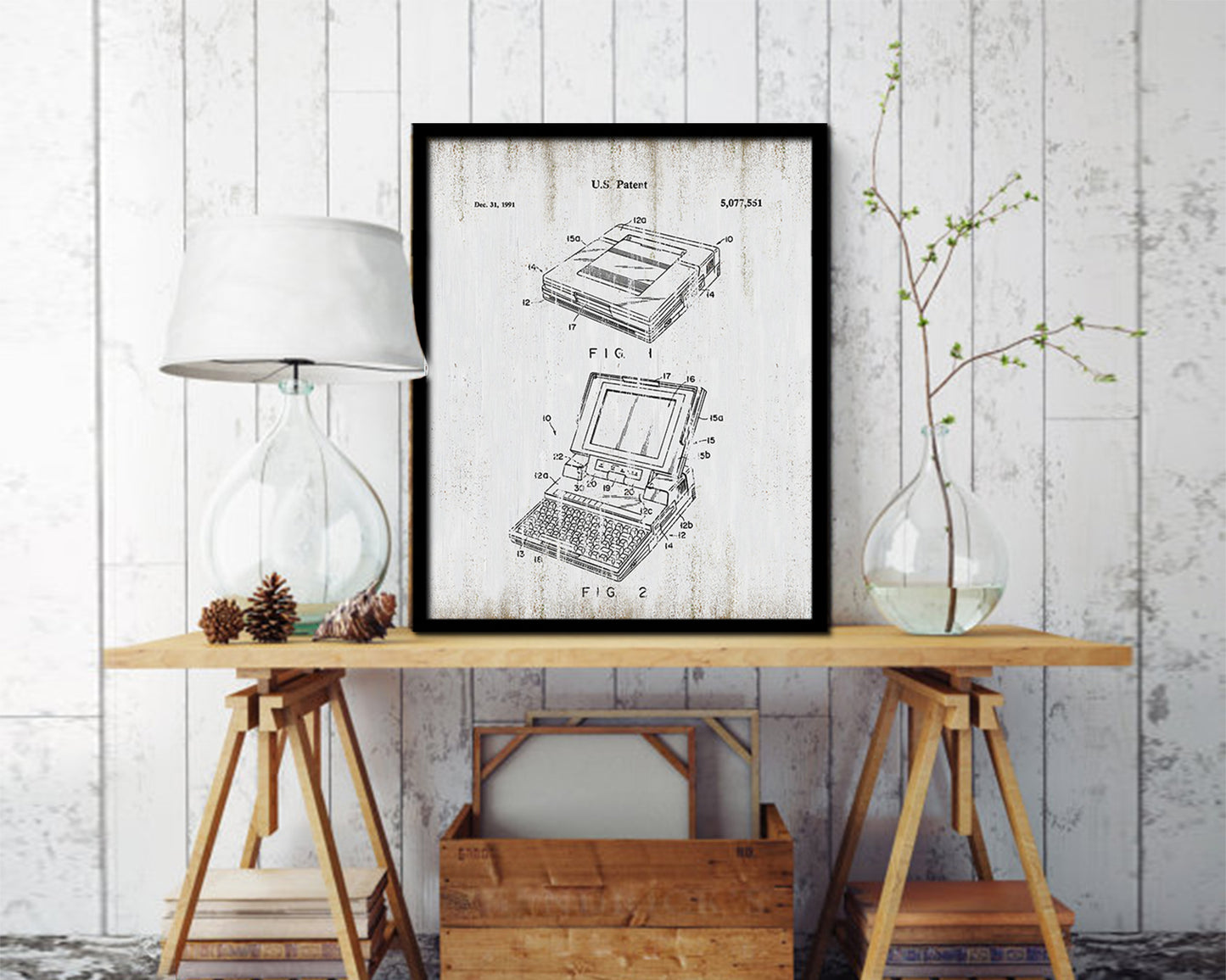 Mechanism & Portable Electronic Computer Vintage Patent Artwork Black Frame Print Gifts