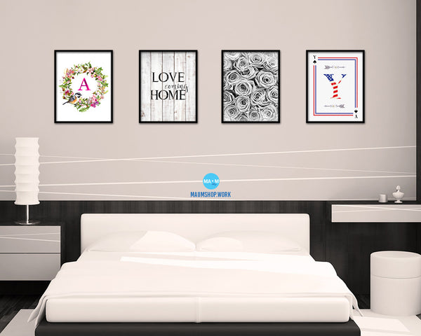 Love coming home White Wash Quote Framed Print Wall Decor Art