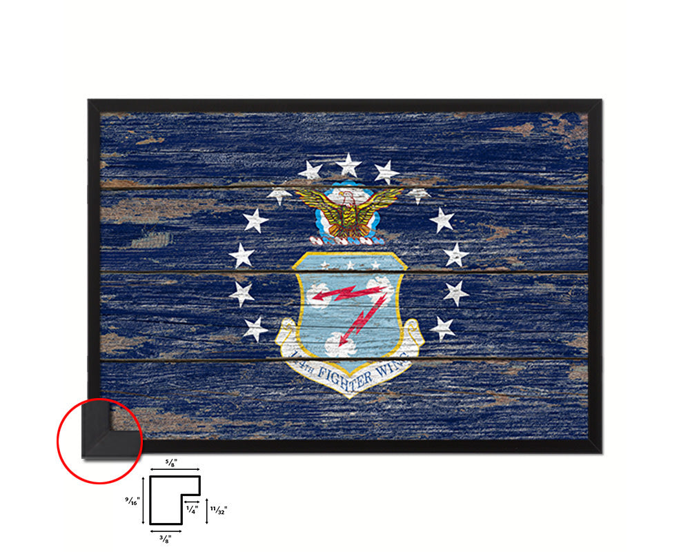144th Fighter Wing Vintage Emblem Flag Wood Frame Paper Print Wall Art Decor Gifts