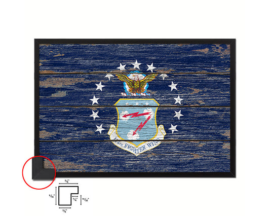 144th Fighter Wing Vintage Emblem Flag Wood Frame Paper Print Wall Art Decor Gifts