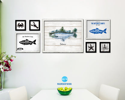 Salmon Fish Framed Prints Modern Restaurant Sushi Bar Watercolor Wall Art Decor