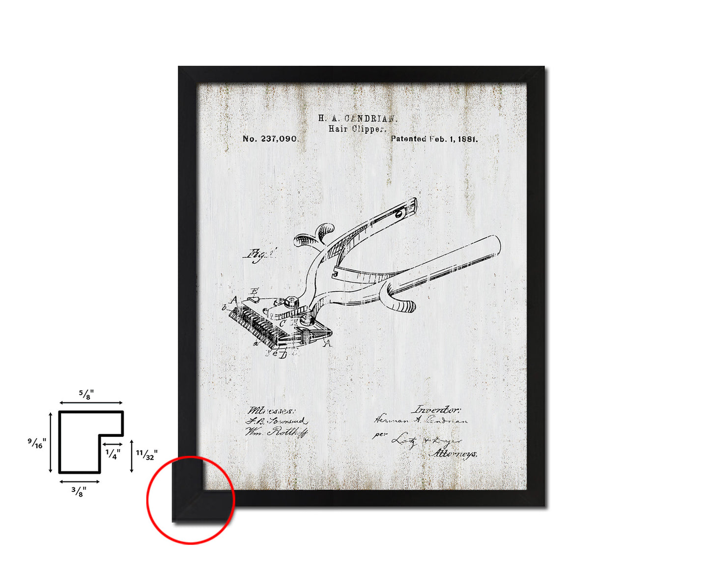 Hair Clipper Barbershop Vintage Patent Artwork Black Frame Print Wall Art Decor Gifts