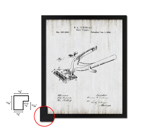 Hair Clipper Barbershop Vintage Patent Artwork Black Frame Print Wall Art Decor Gifts