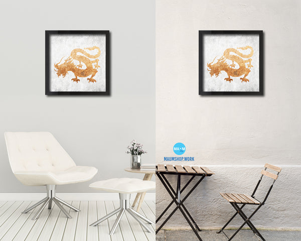 Dragon Chinese Zodiac Character Wood Framed Print Wall Art Decor Gifts, White