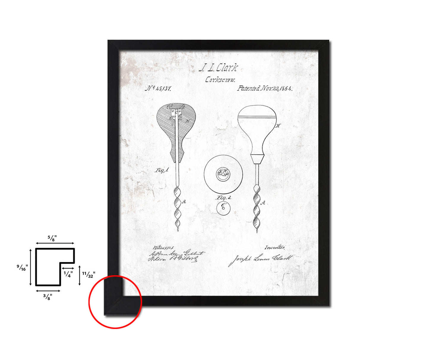Corkscrew Wine Vintage Patent Artwork Black Frame Print Gifts