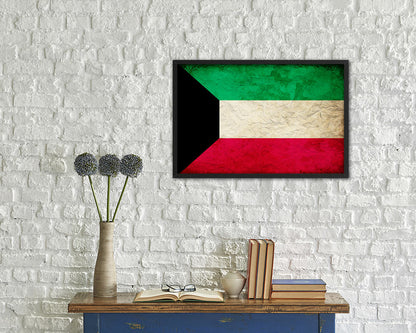 Kuwait Country Vintage Flag Wood Framed Print Wall Art Decor Gifts