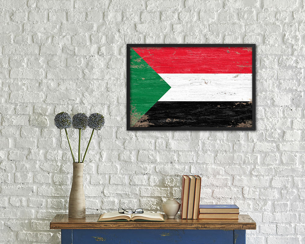 Sudan Shabby Chic Country Flag Wood Framed Print Wall Art Decor Gifts