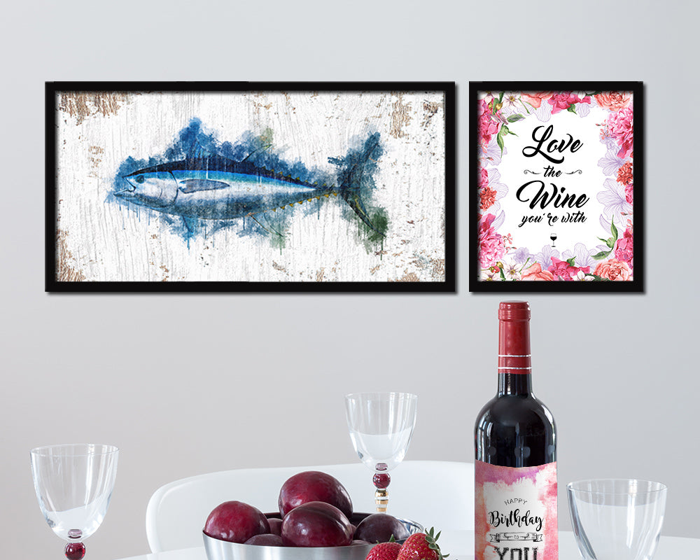 Bigeye Fish Art Wood Frame Shabby Chic Restaurant Sushi Wall Decor Gifts, 10" x 20"