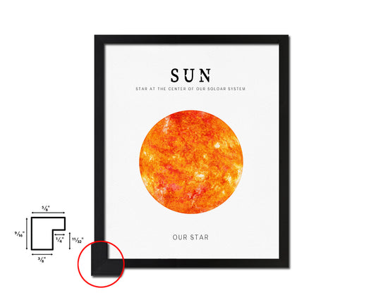 Sun Planet Prints Watercolor Solar System Wood Framed Paper Print Wall Art Decor Gifts