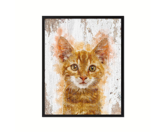 Red Little Cat Kitten Portrait Framed Print Pet Home Decor Custom Watercolor Wall Art Gifts