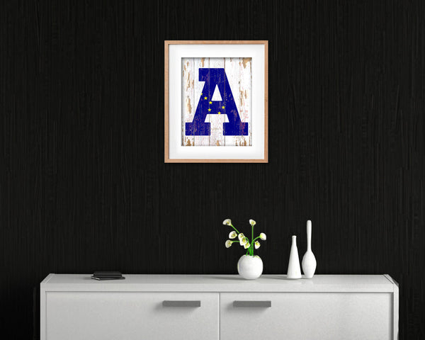 Alaska State Initial Flag Wood Framed Paper Print Decor Wall Art Gifts, Beach