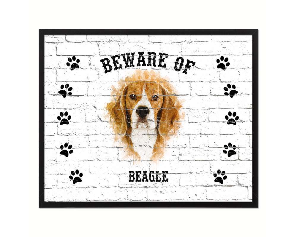 Beware of Beagle Sign Wood Framed Print Wall Art Decor Gifts