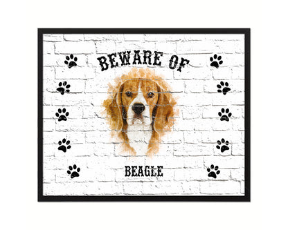 Beware of Beagle Sign Wood Framed Print Wall Art Decor Gifts