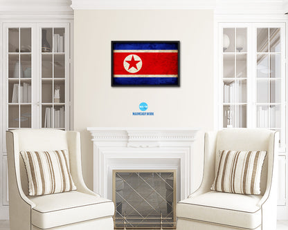 North Korea Country Vintage Flag Wood Framed Print Wall Art Decor Gifts