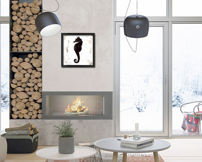 Seahorse Nautical Wood Framed Gifts Ocean Beach Fishing Home Decor Wall Art Prints