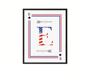 Letter E Custom Monogram Card Decks Spade American Flag Framed Print Wall Art Decor Gifts