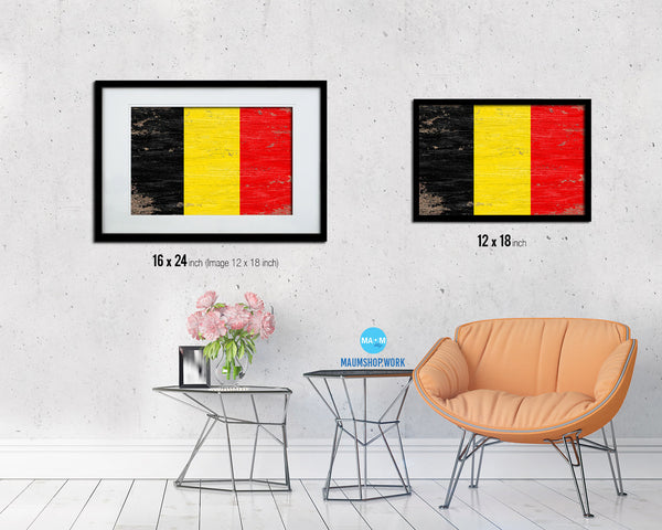 Belgium Shabby Chic Country Flag Wood Framed Print Wall Art Decor Gifts