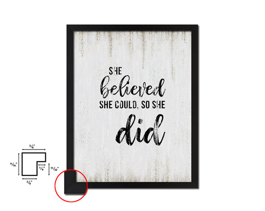 She believed she could so she did Quote Wood Framed Print Wall Decor Art