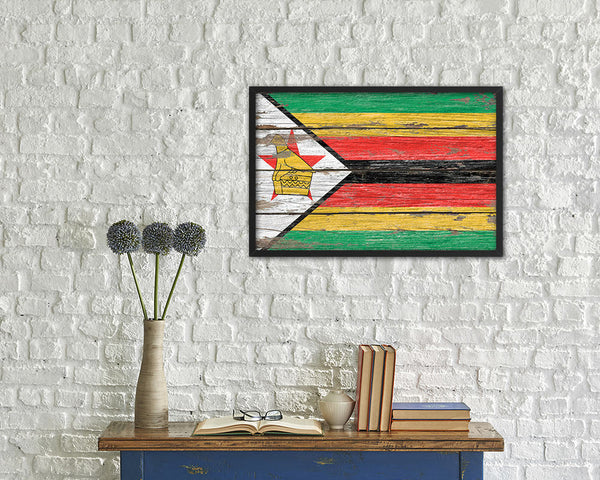 Zimbabwe Country Wood Rustic National Flag Wood Framed Print Wall Art Decor Gifts